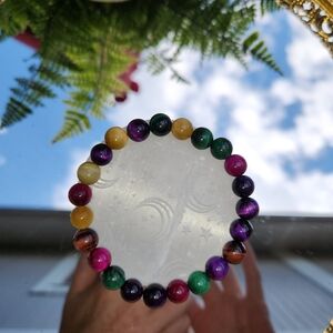 Women's Colorful Tiger Eye Beaded Stretch Bracelet